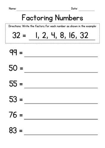 Factoring Numbers up to 100 | Teaching Resources