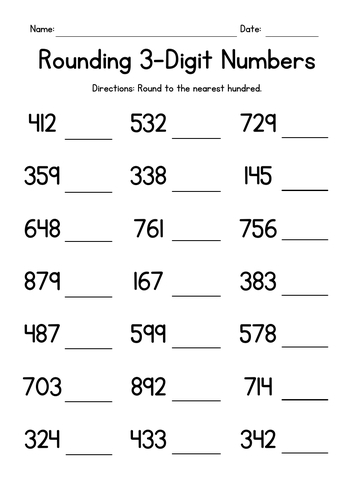 Rounding 3-Digit Numbers Worksheets