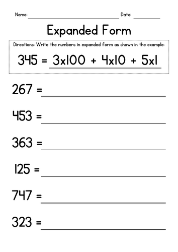 Expanded Form Worksheets Teaching Resources