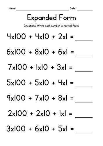Expanded Form - Multiplication Worksheets | Teaching Resources