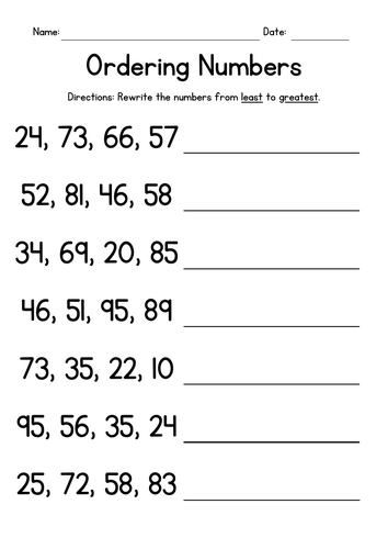 Ordering Double Digit Numbers Teaching Resources