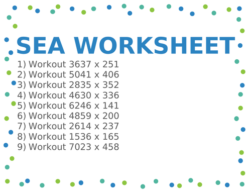 SEA WORKSHEET 86