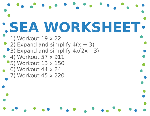 SEA WORKSHEET 89