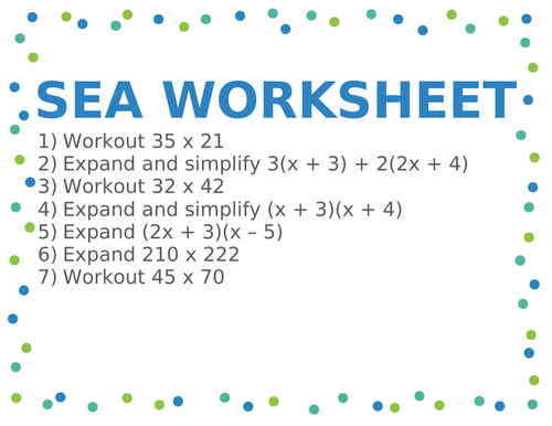 SEA WORKSHEET 91