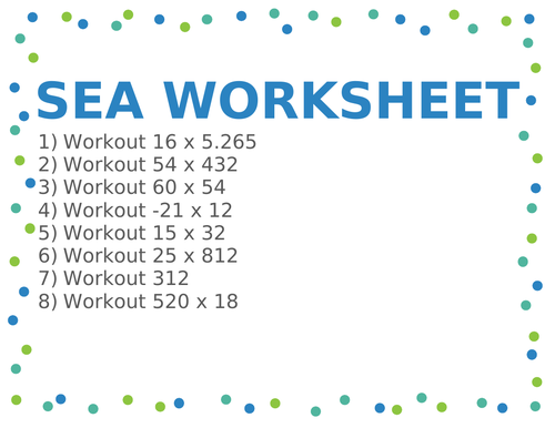 SEA WORKSHEET 102