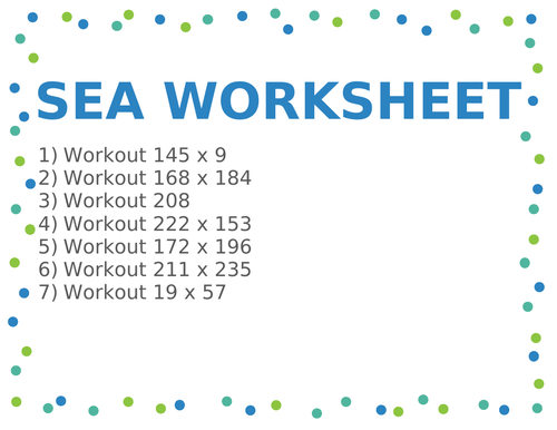 SEA WORKSHEET 103