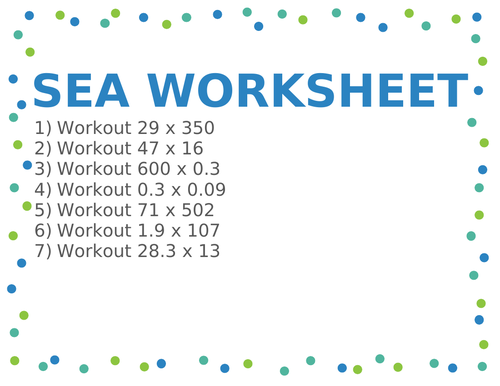 SEA WORKSHEET 104