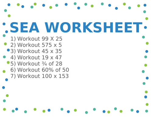 SEA WORKSHEET 111