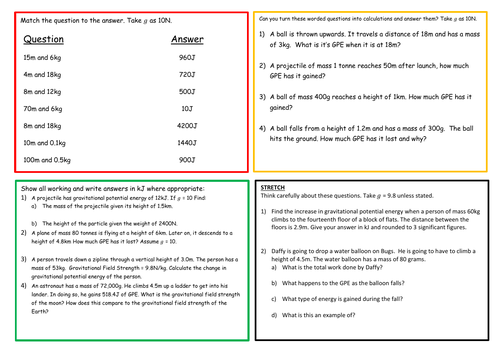 Gravitational Potential Energy Worksheet and Answers