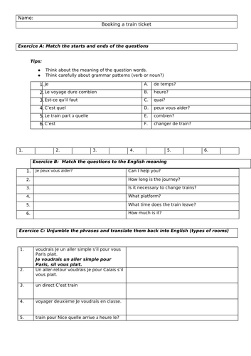 Booking a train ticket -KS3 and or KS4 GCSE foundation role play practice AQA/Edexcel