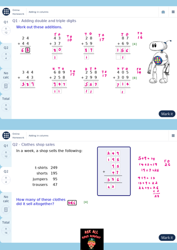 Adding, subtracting, multiplying and dividing double and triple digit numbers