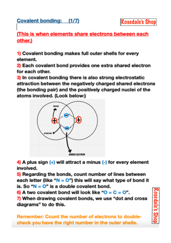 Covalent Bonding Revision Guide With Dot And Cross Examples Gcse Igcse Aqa Edexcel Notes 