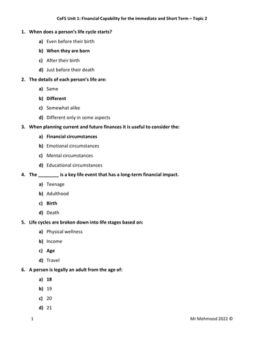 LIBF - Unit 1 - Topic 2 MCQ