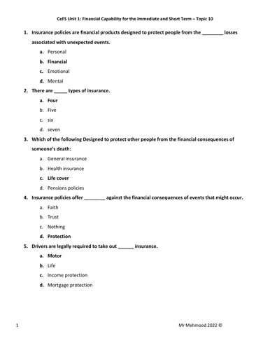 LIBF - Unit 1 - Topic 10 MCQ