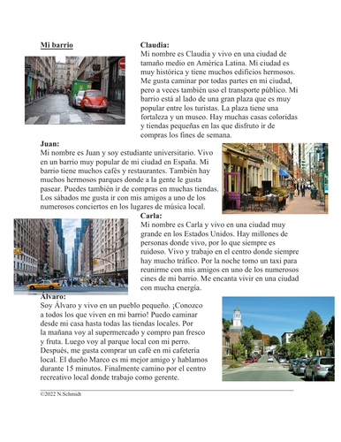 Mi barrio Lectura: Spanish Reading on Neighbourhood/ City / Around Town