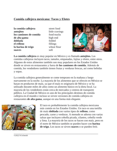 Mexican Street Food Reading: Comida callejera mexicana: Tacos y Elotes Lectura
