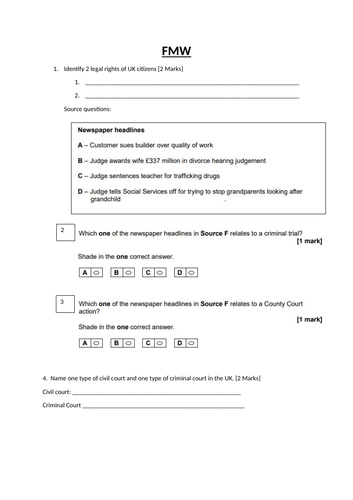 Citizenship GCSE (AQA) - Rights and Responsibilities unit. Suitable for PSHE