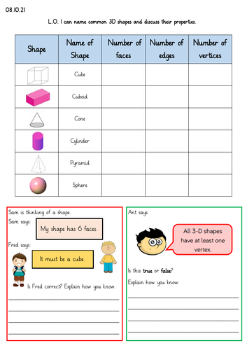 3D Shapes And Their Properties Year 2 Worksheet Teaching Resources