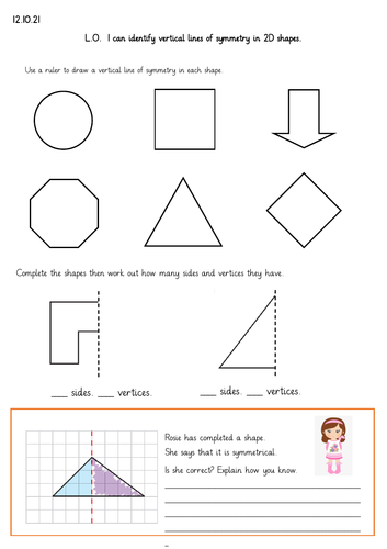 Lines of symmetry Year 2 Worksheet