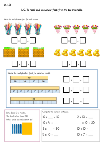 10 x Table worksheet Year2