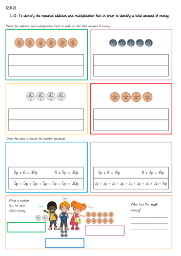 2p 5p and 10p multiplication problems Year 2