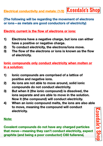 Electrical Conductivity & Metals | Secondary School Chemistry Lesson Notes & Revision Guide  AQA