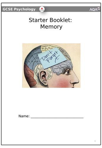 AQA GCSE Psychology: Memory Starter Booklet
