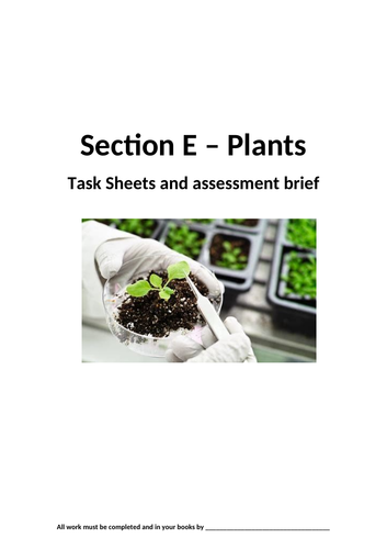 BTEC Applied Science: Unit 3 Pupil task sheets for section E - Plants