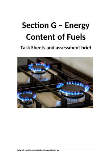 BTEC Applied Science: Unit 3 pupil task sheets for section G - Fuels