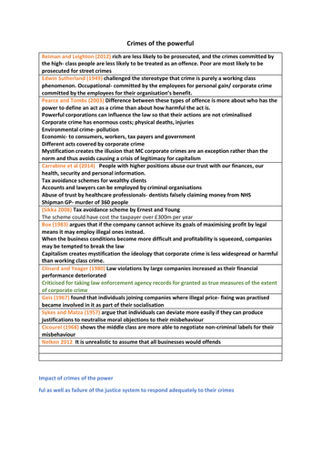 AQA A-level Sociology crime and deviance A* notes