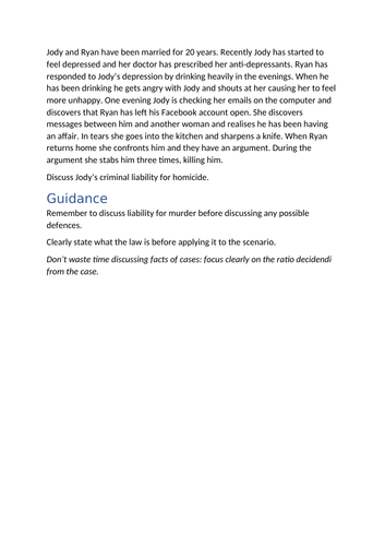 A-Level Law: Manslaughter Scenario + Model + Plan