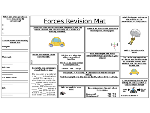 KS3 Forces Revision Mat | Teaching Resources