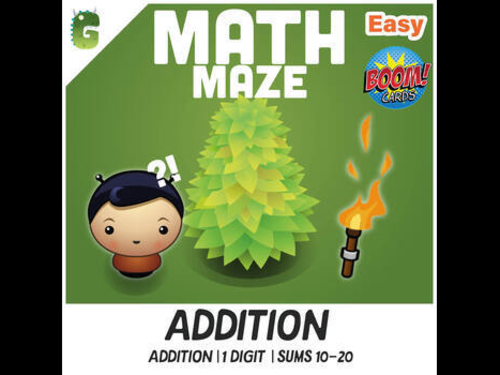 1 Digit Addition regrouping BOOM Math Maze Game