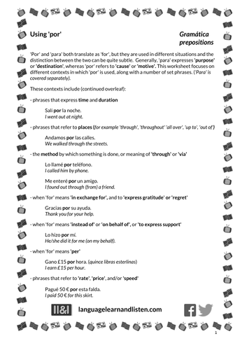 Spanish - Prepositions - Using 'por'