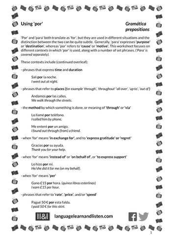 Spanish - Prepositions - Using 'por'