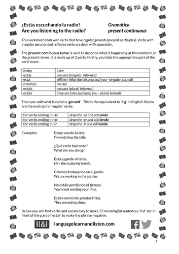 Spanish - Present continuous - ¿Est��s escuchando la radio?