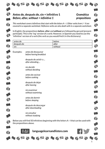 Spanish - Prepositions - Antes de, después de, sin + infinitivo 1