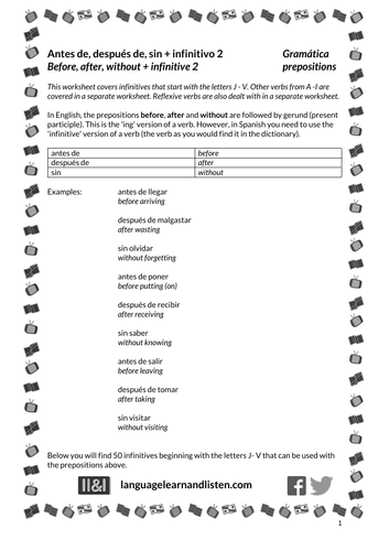 Spanish - Prepositions - Antes de, después de, sin +infinitivo 2