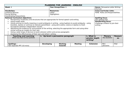 Prefect Letter Weekly Planning
