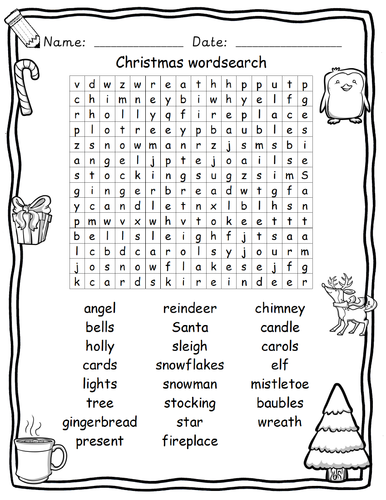 Cute Christmas wordsearch with answers | Teaching Resources