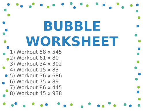 BUBBLE WORKSHEET 85 Teaching Resources