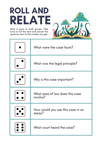 A-Level Law: Roll and Relate Case Law Revision Game