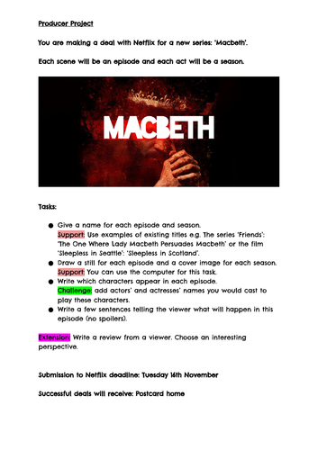 Revision/homework project for Macbeth