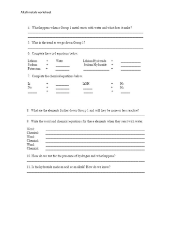 Alkali metals worksheet