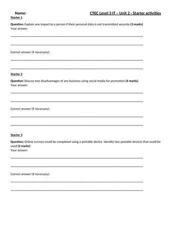 CTEC L3 IT exam preparation starters U1 & U2