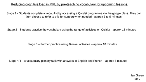 Reducing cognitive load by pre teaching vocabulary