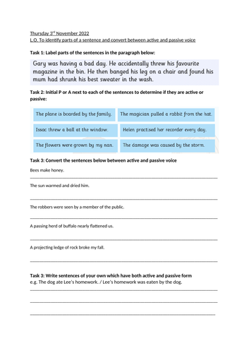 Year 5/6 SPaG Active Passive Voice