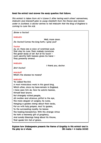 Practice Question Macbeth - Kingship