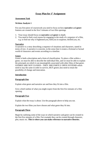 Esssay Plan for narrative and genre