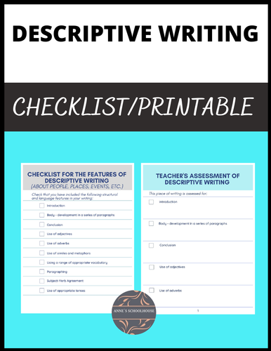Descriptive Writing - Student's Checklist and Teacher's Assessment Sheet
